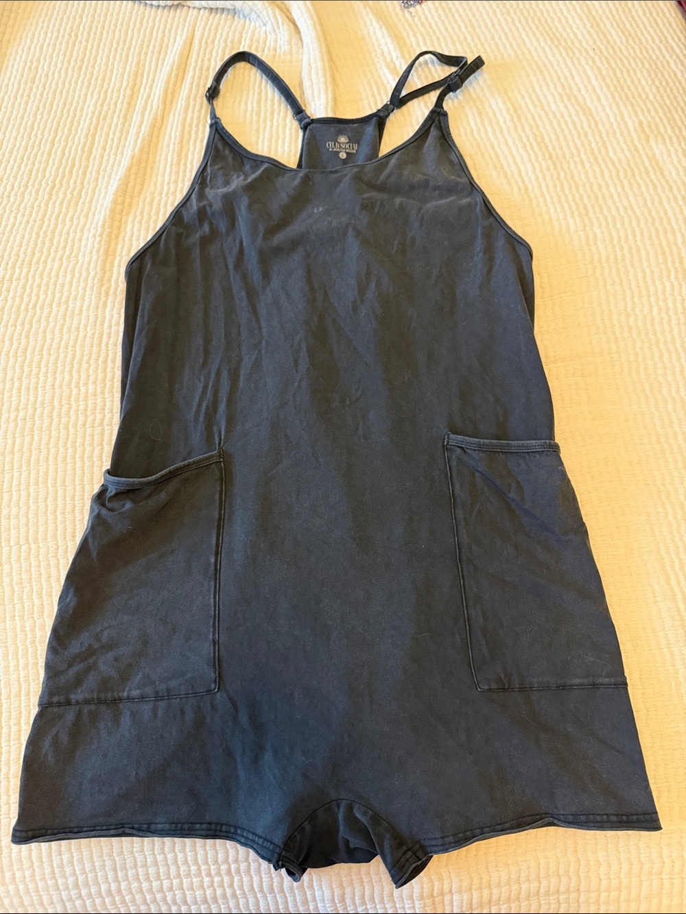 Black One-Piece Romper with Pockets